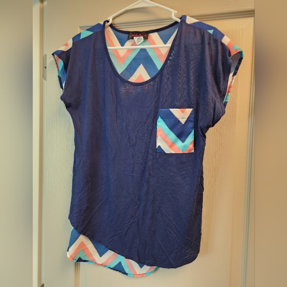 Annabelle Navy and Chevron Short Sleeve Top